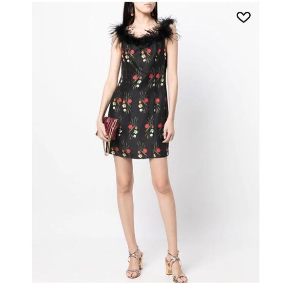 New Rixofloral-print feather-trim dress Sz-2 USA - Picture 3 of 15